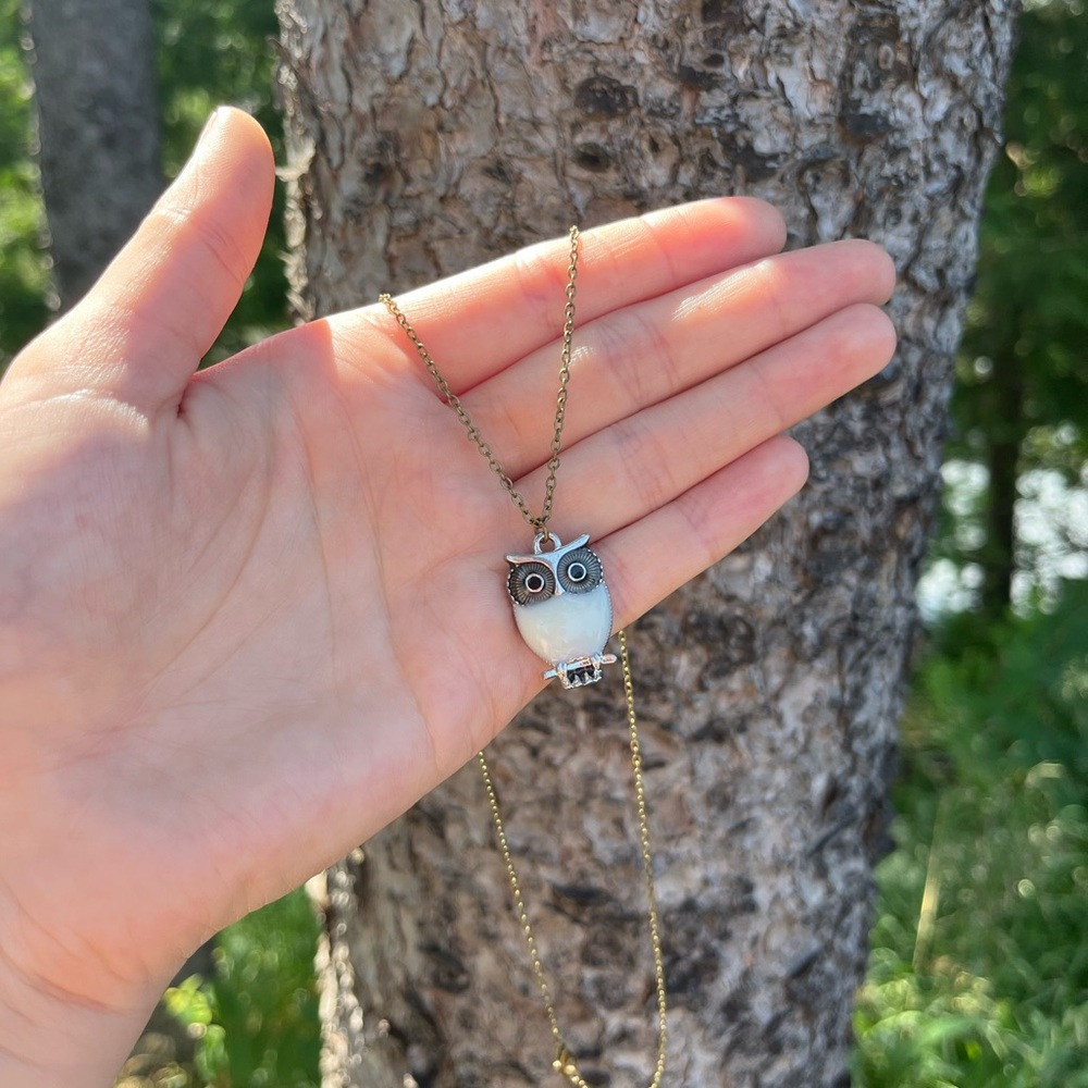 White and Bronze Owl Necklace